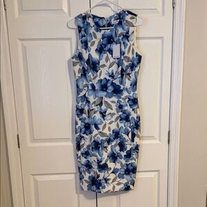 Calvin Klein White and Blue Floral Midi Dress